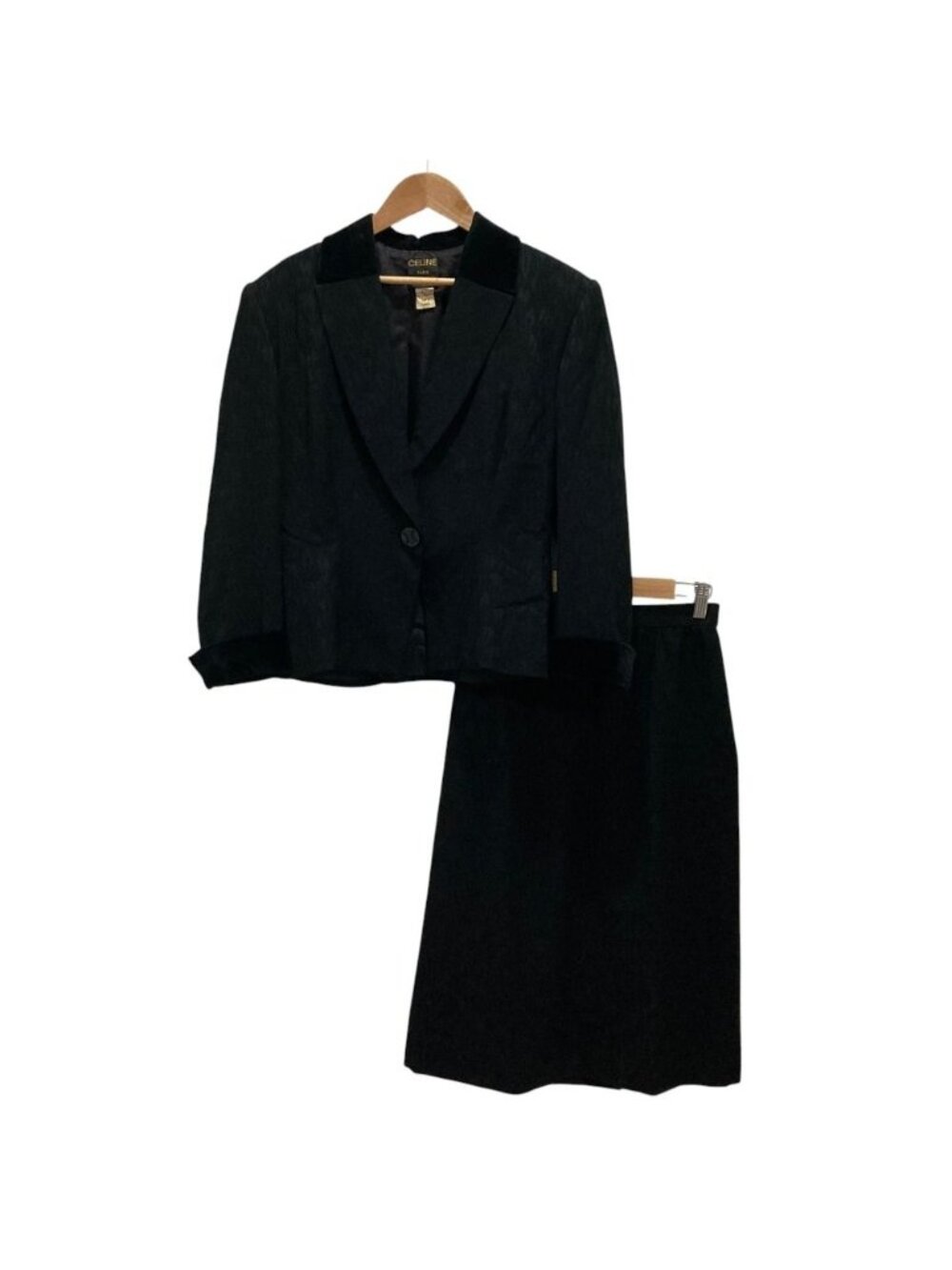 Celine Vintage Jacquard Jacket Skirt Set Black 40